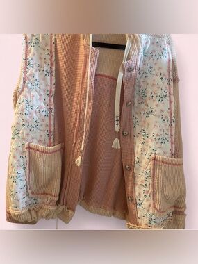 POL Pink & Cream Waffle Knit Hooded Cardigan with Floral Lining